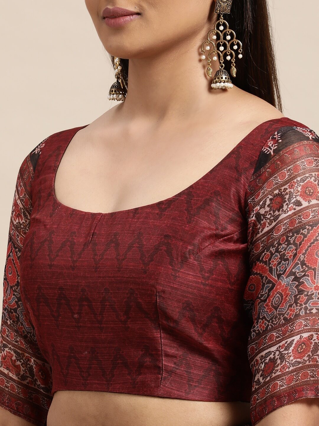 Janasya Women's Black Chanderi Silk Printed Saree with Blouse Piece