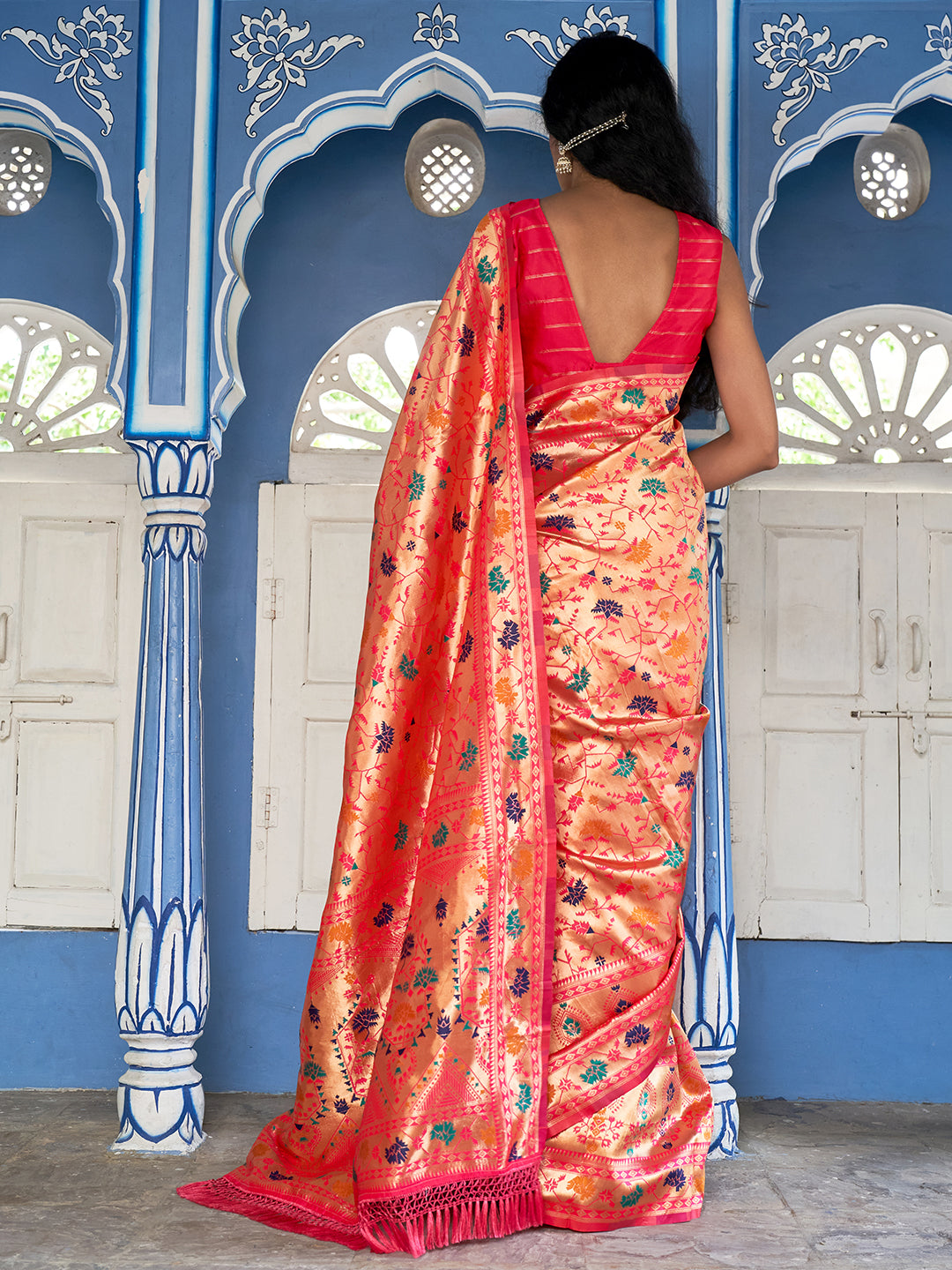 Pink Paithani Silk Woven Ethnic Motifs Saree with Unstitched Blouse Piece