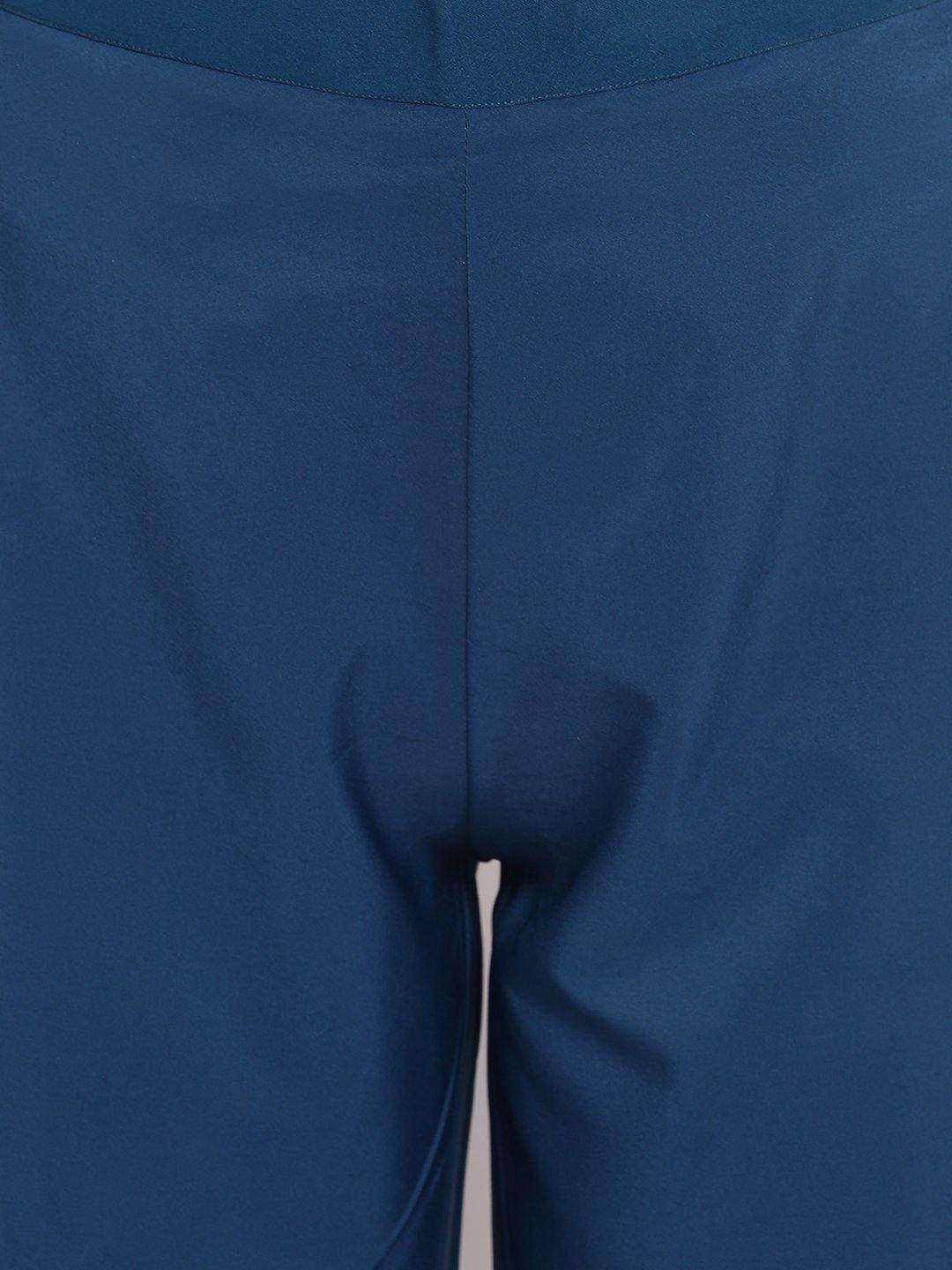 Teal Poly Crepe Printed Kurti with Palazzo