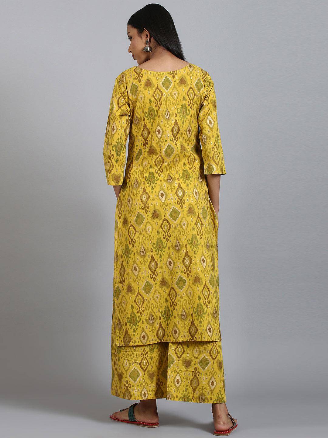 Yellow Cotton Ikkat Kurta with Palazzo