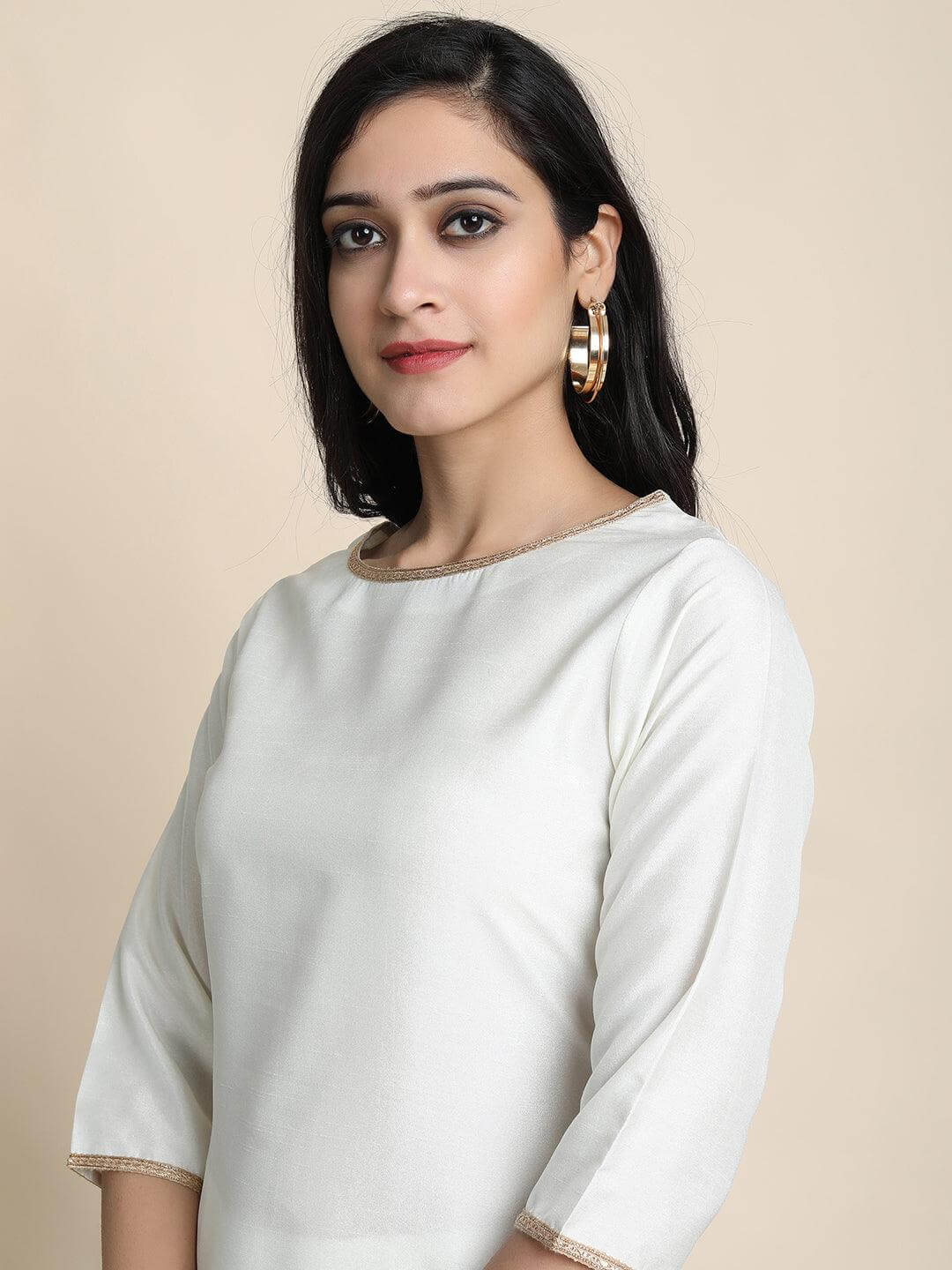 Off-White Poly Silk Solid Kurta with Pant and Dupatta