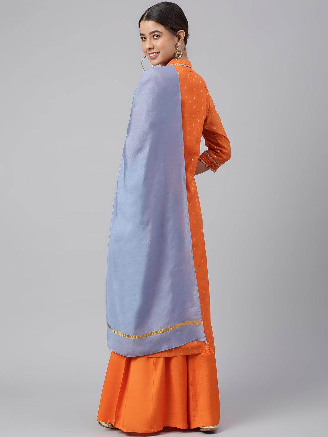 Orange Chanderi Silk Woven Kurta with Palazzo and Dupatta