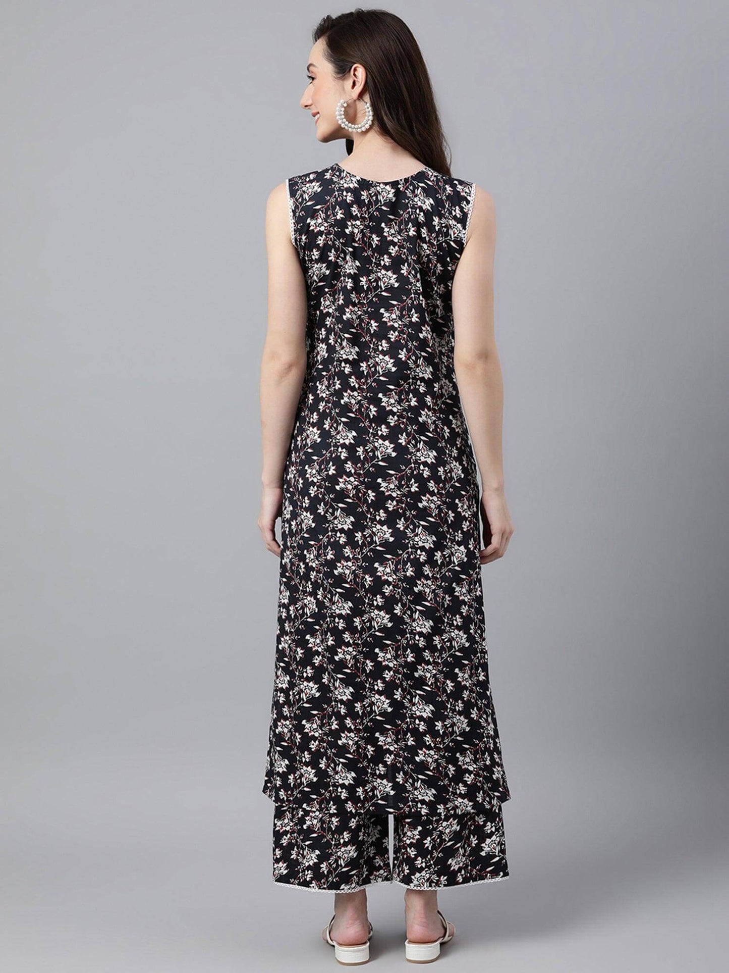 Black Cotton Printed Kurta with Palazzo