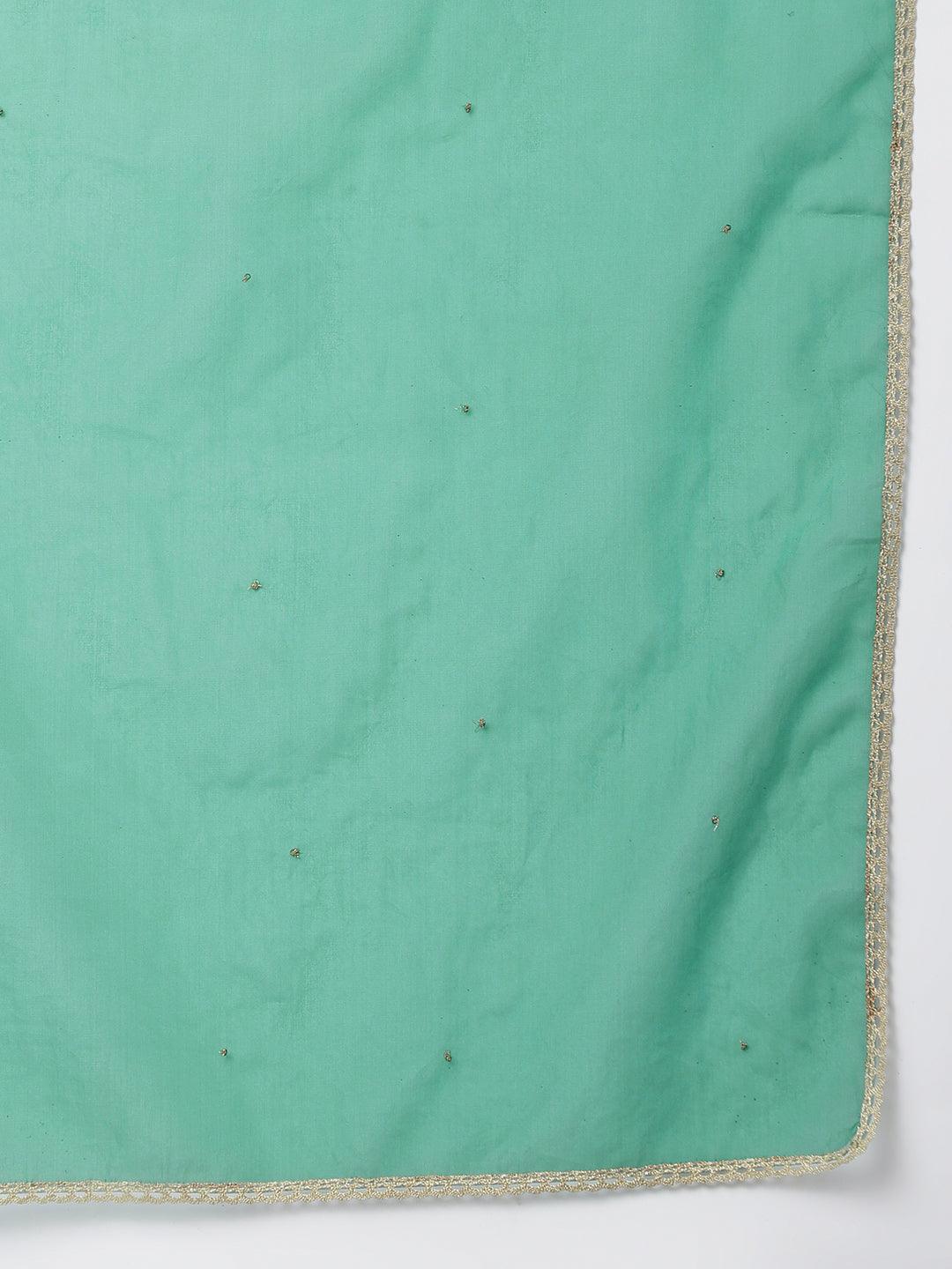 Women's-Dark-Green-Velvet-Floral-Embroidery-Kurta-with-Flared-Palazzo-and-Dupatta