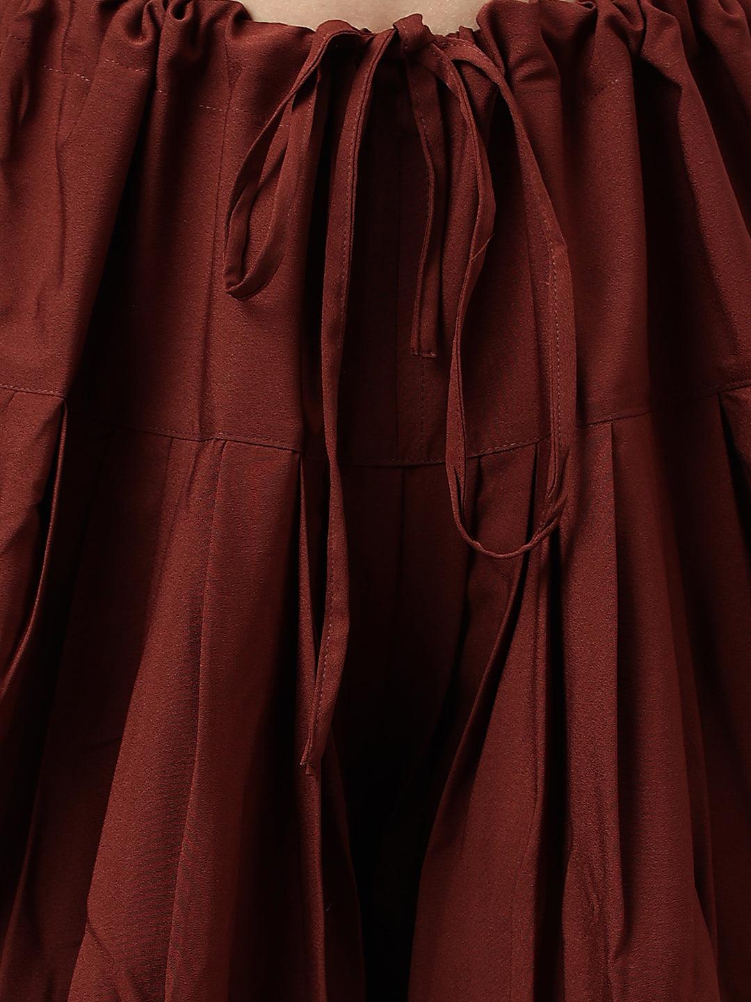 Women's Brown Crepe Foil Print Kurta with Dhoti Pant