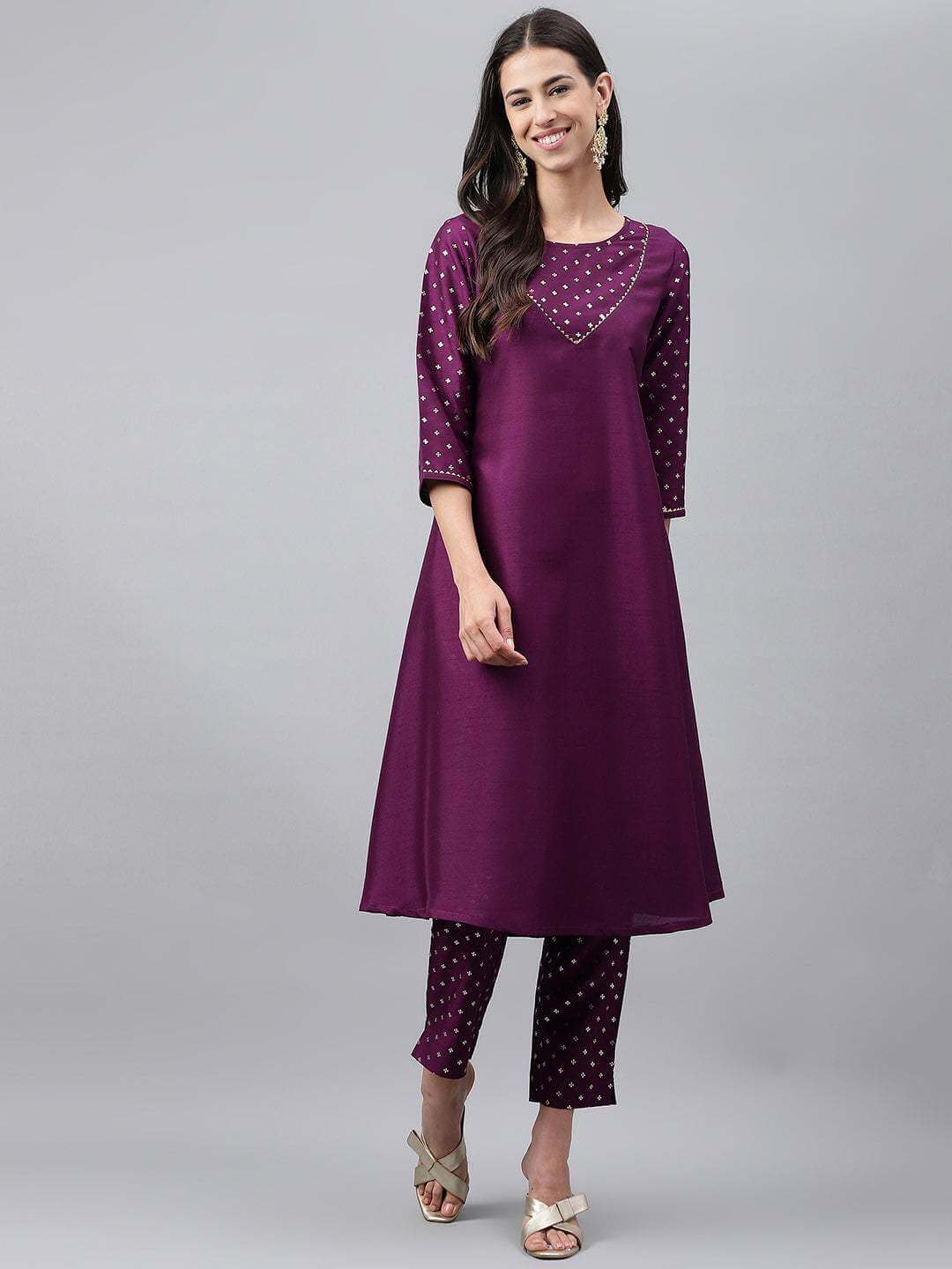 Purple Crepe Silk Solid Kurta with Pant