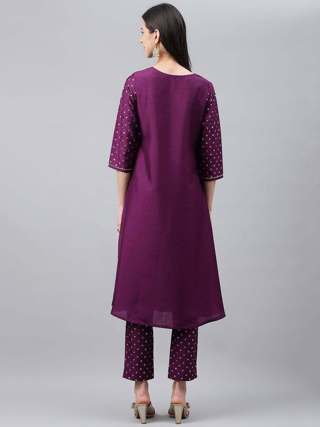 Purple Crepe Silk Solid Kurta with Pant