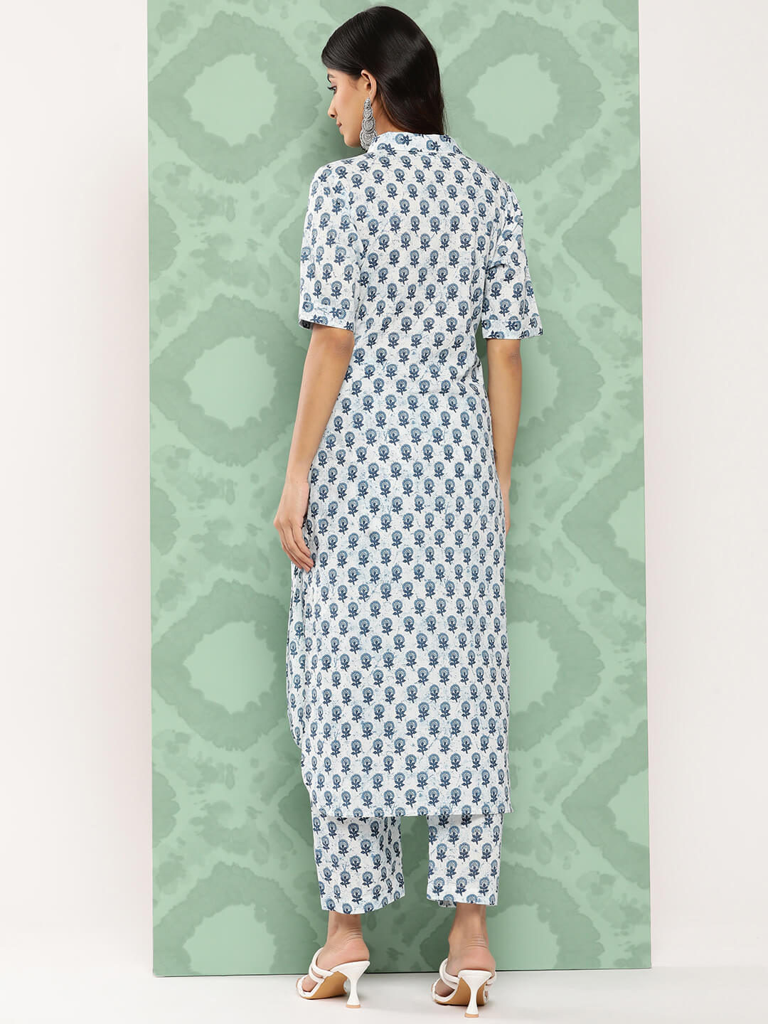 White Cotton Floral Printed Kurta with Pant