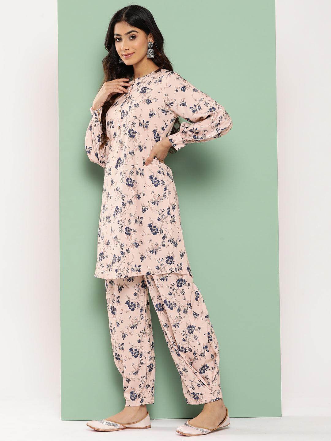 Light Peach Crepe Digital Printed Kurta with Salwar Pant