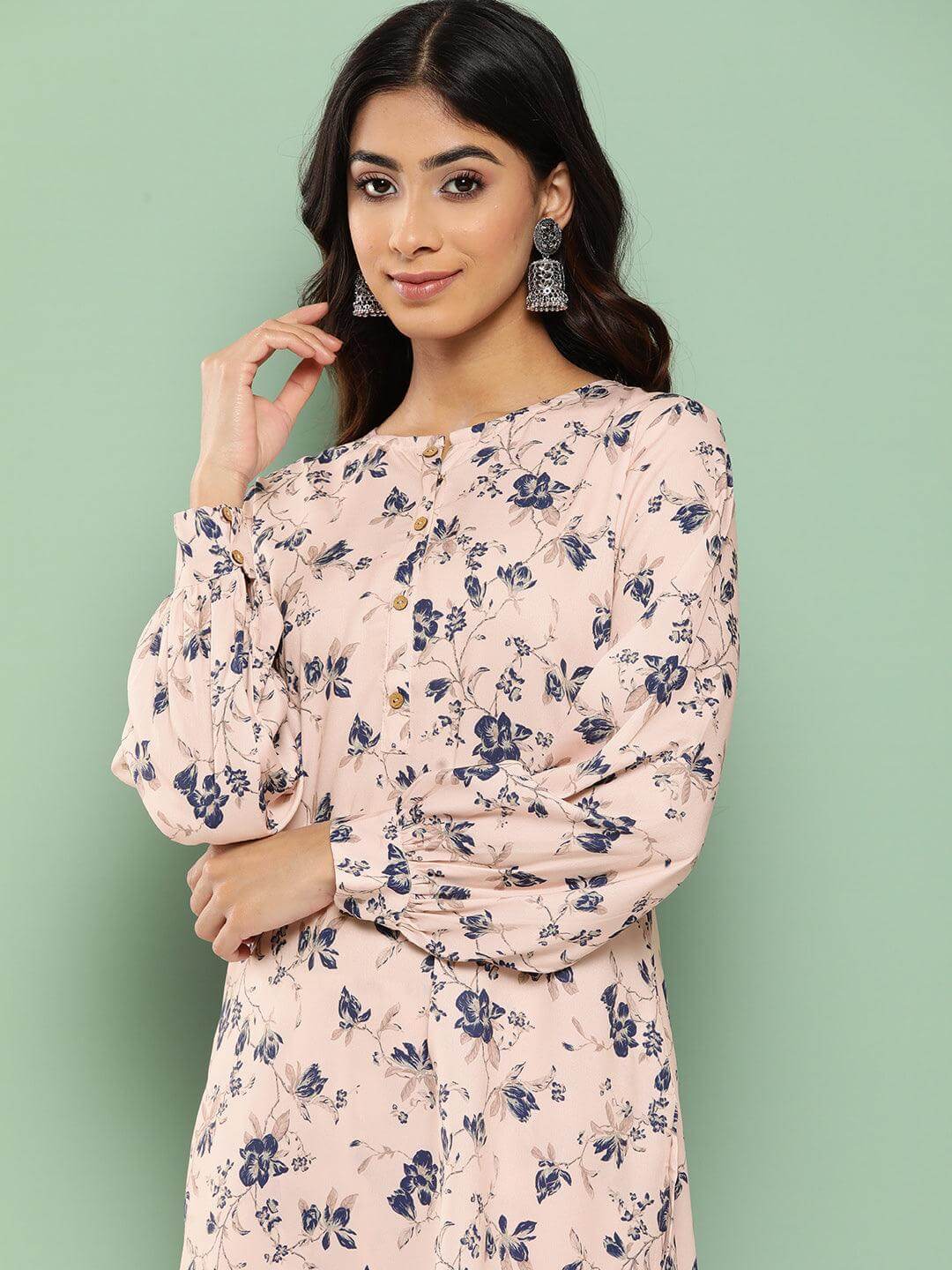 Light Peach Crepe Digital Printed Kurta with Salwar Pant