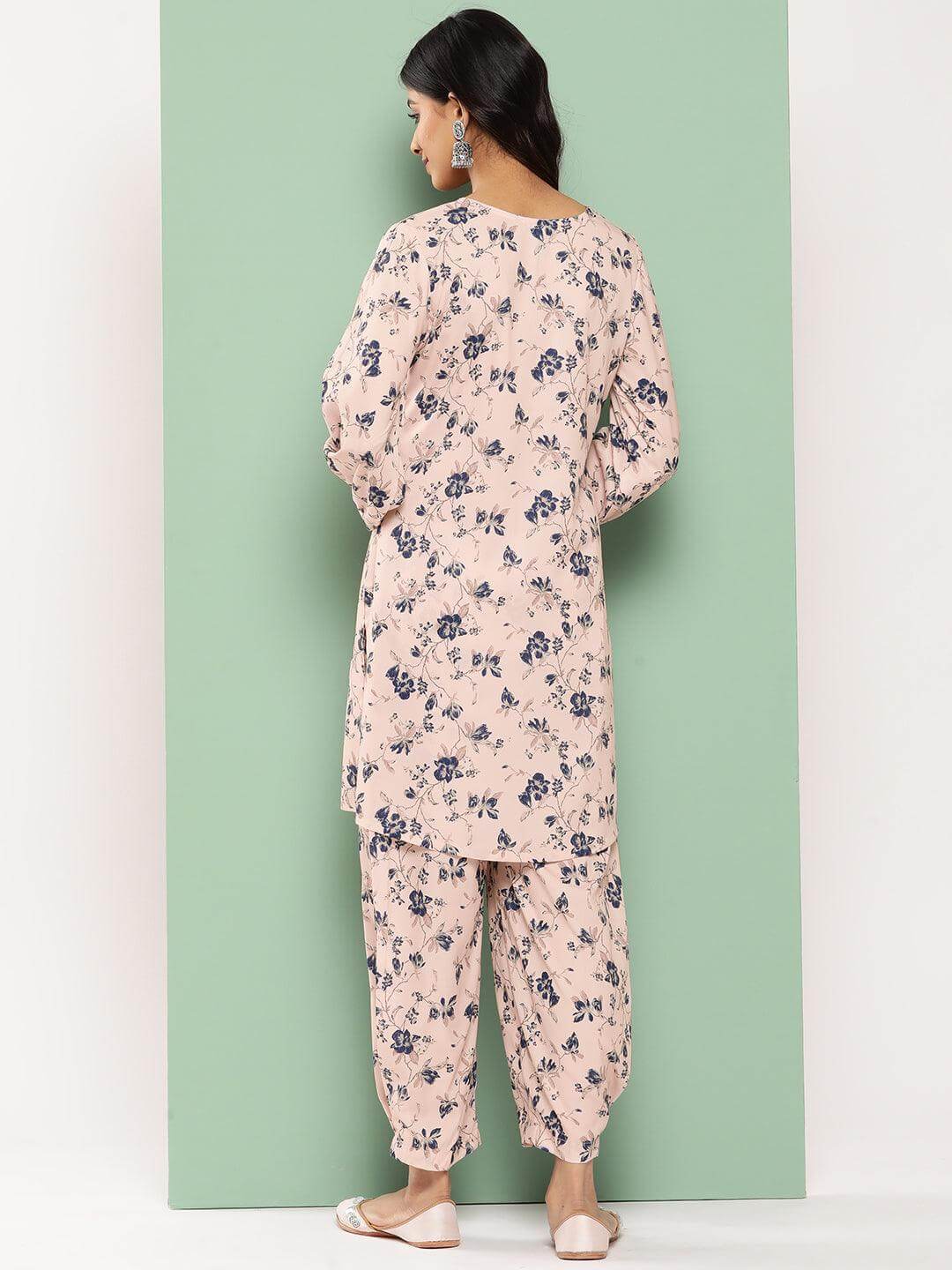 Light Peach Crepe Digital Printed Kurta with Salwar Pant