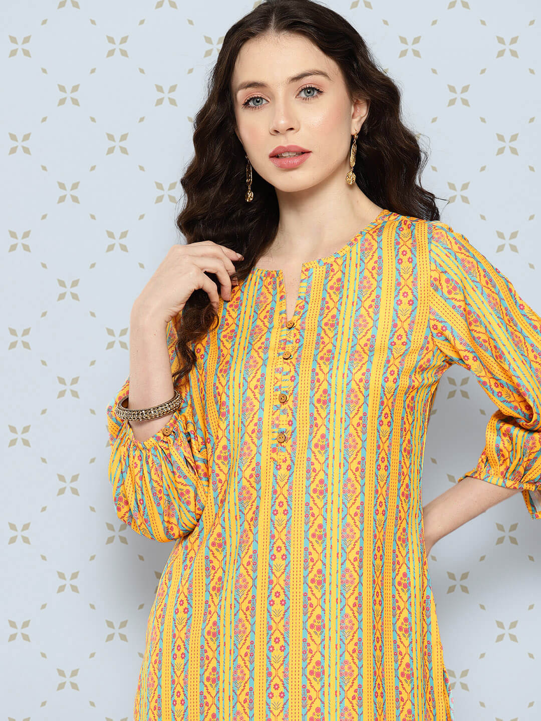 Yellow Moss Digital Ethnic Printed Kurta with Balloon Pant