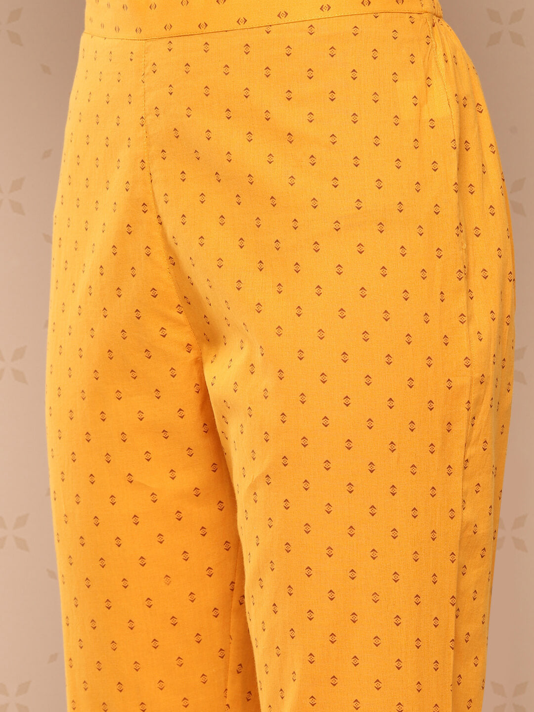 Mustard Cotton Ethnic Motif Printed Kurta with Pant