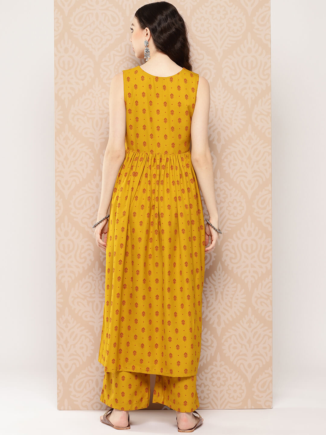 Mustard Moss Ethnic Motif Printed Kurta with Palazzo