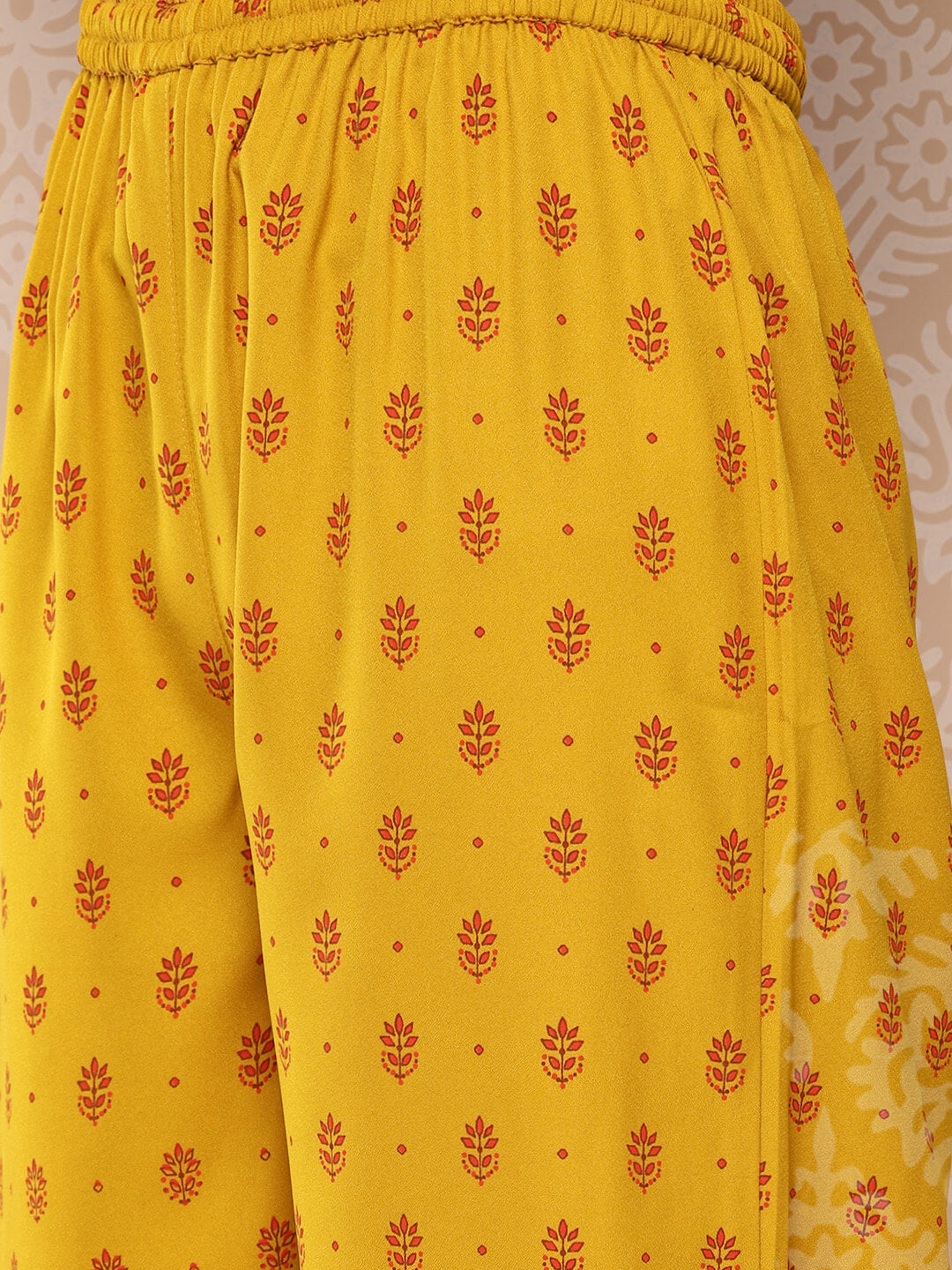 Mustard Moss Ethnic Motif Printed Kurta with Palazzo