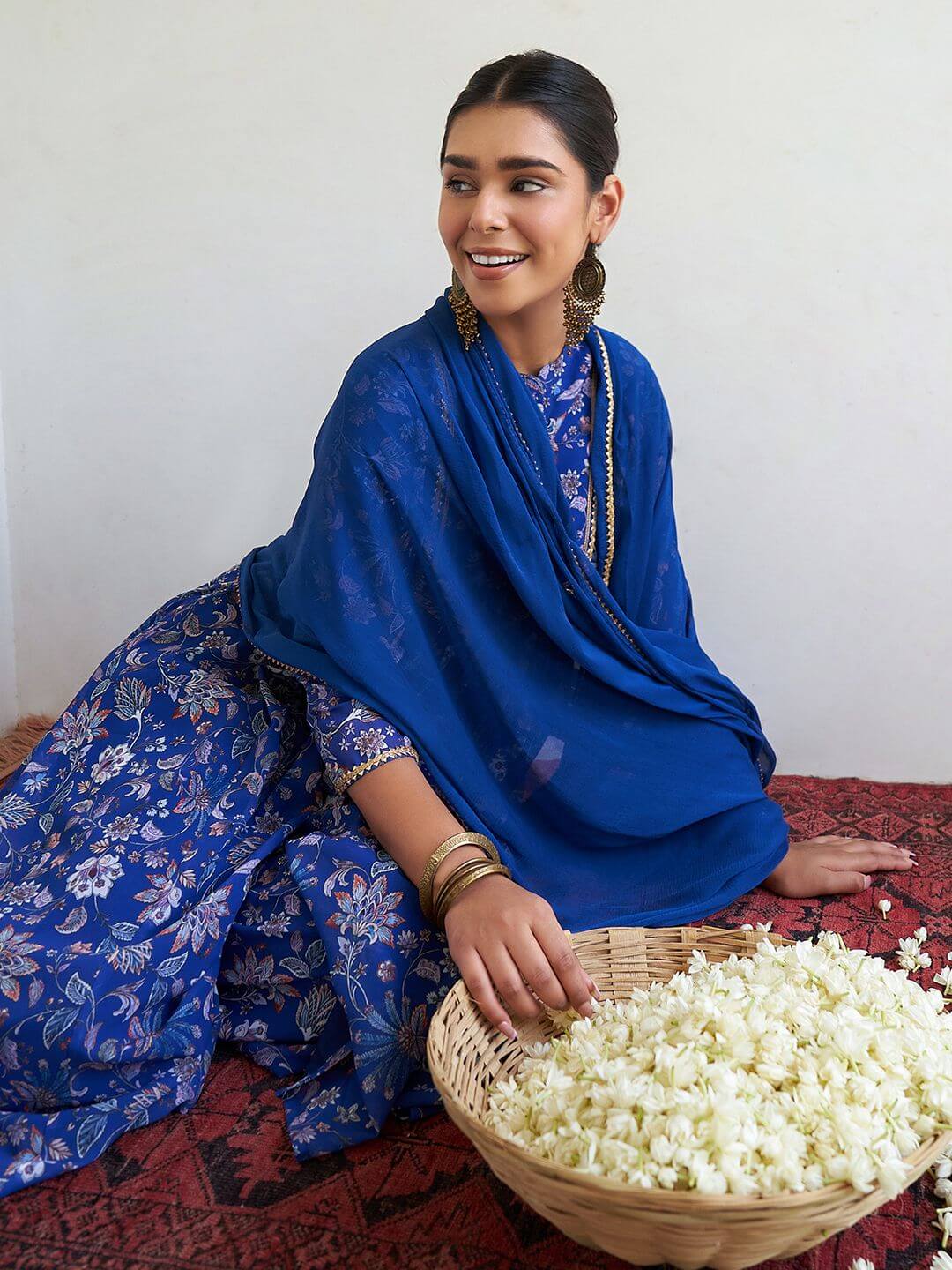 Blue Georgette Floral Palazzo Suit for Women