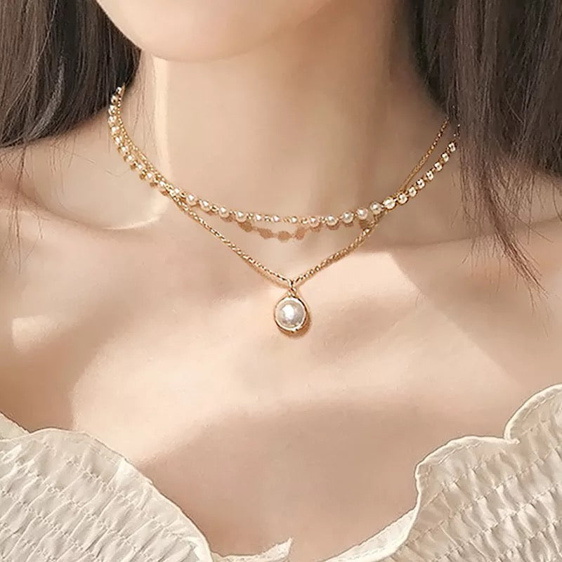 Gold Plated Pearl Double Layered Pendant