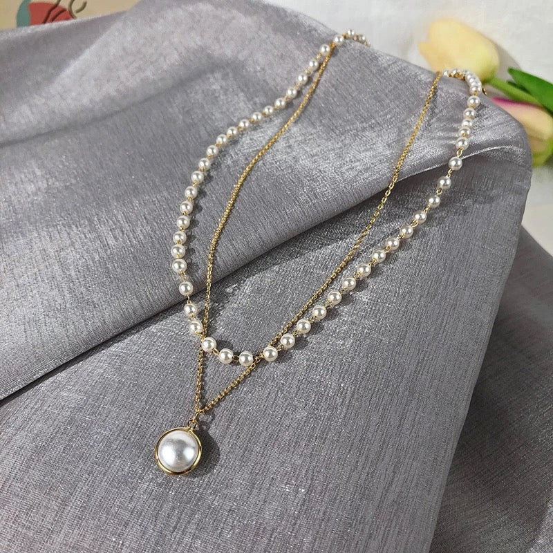 Gold Plated Pearl Double Layered Pendant