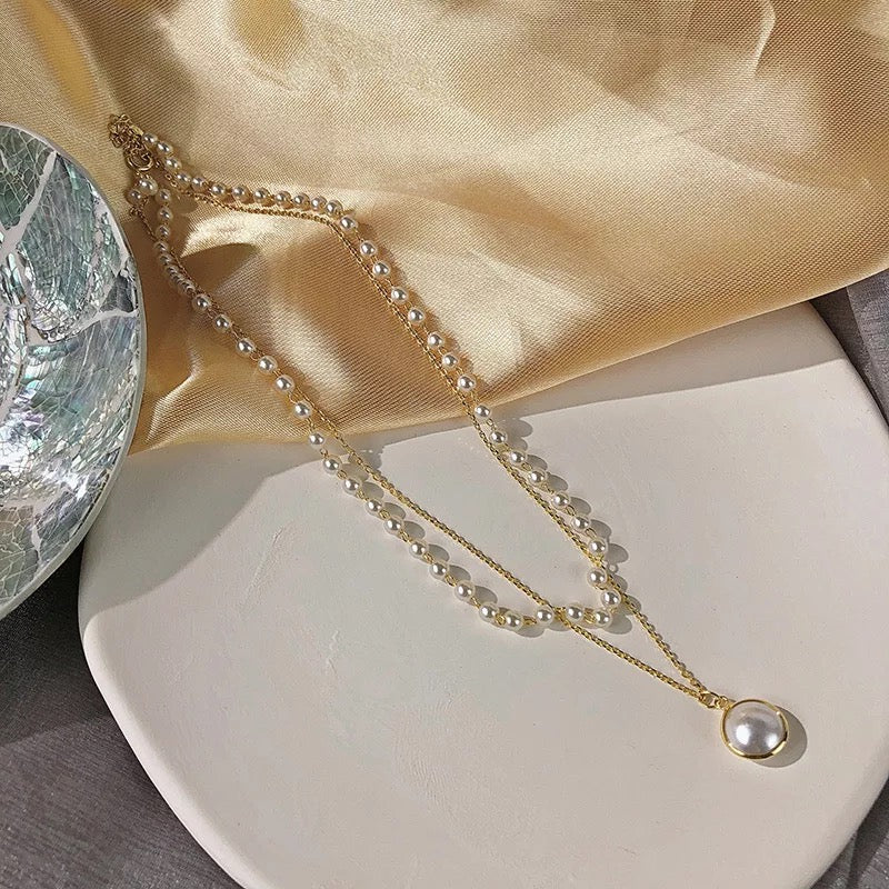 Gold Plated Pearl Double Layered Pendant