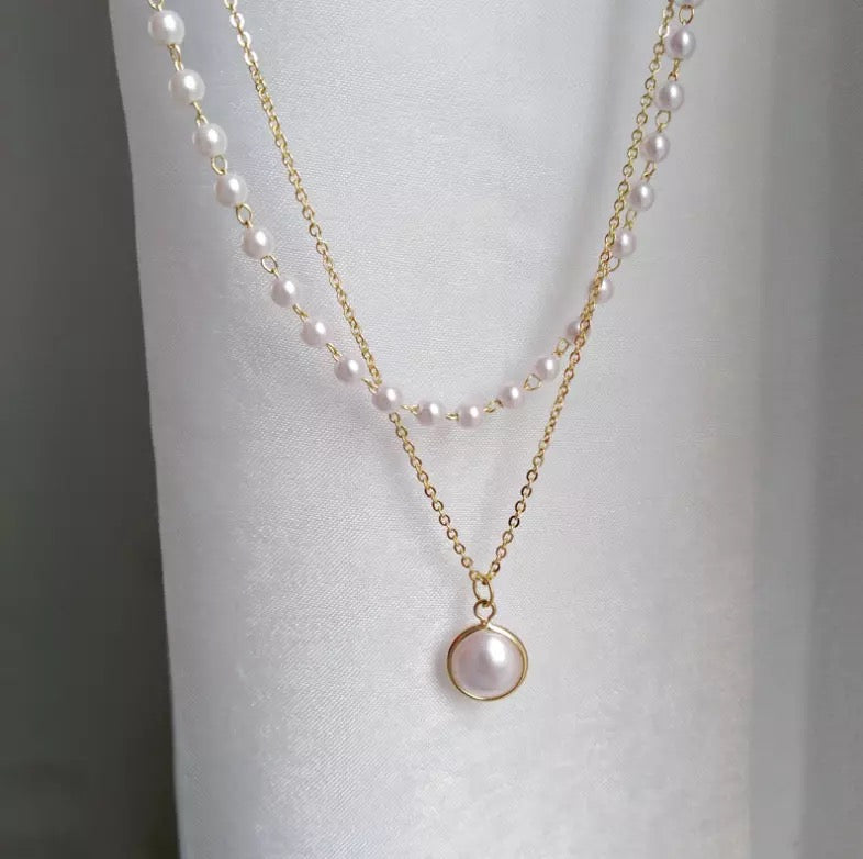 Gold Plated Pearl Double Layered Pendant