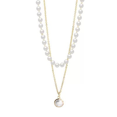 Gold Plated Pearl Double Layered Pendant