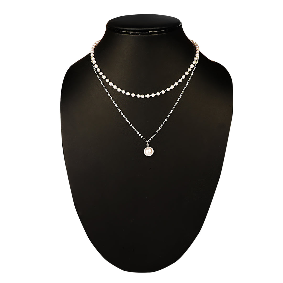 Silver Double Layered Pearl Drop Pendant