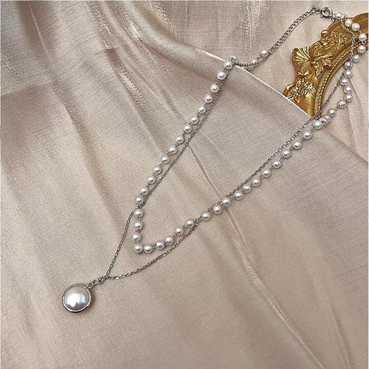 Silver Double Layered Pearl Drop Pendant