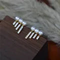 Four-row Tassel Drop Earrings Pearl