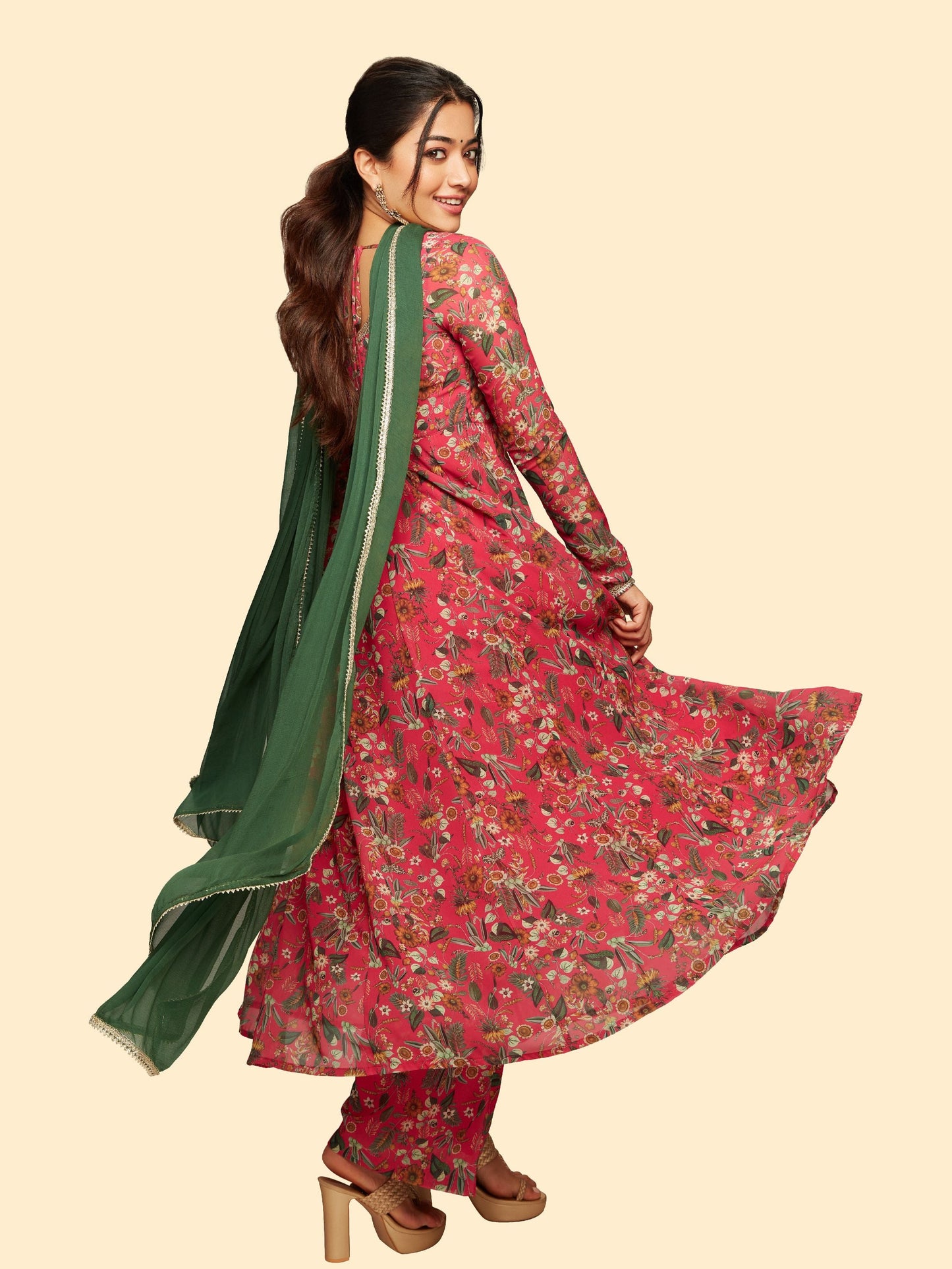 Pink Georgette Digital Print Kurta Palazzo Set With Dupatta