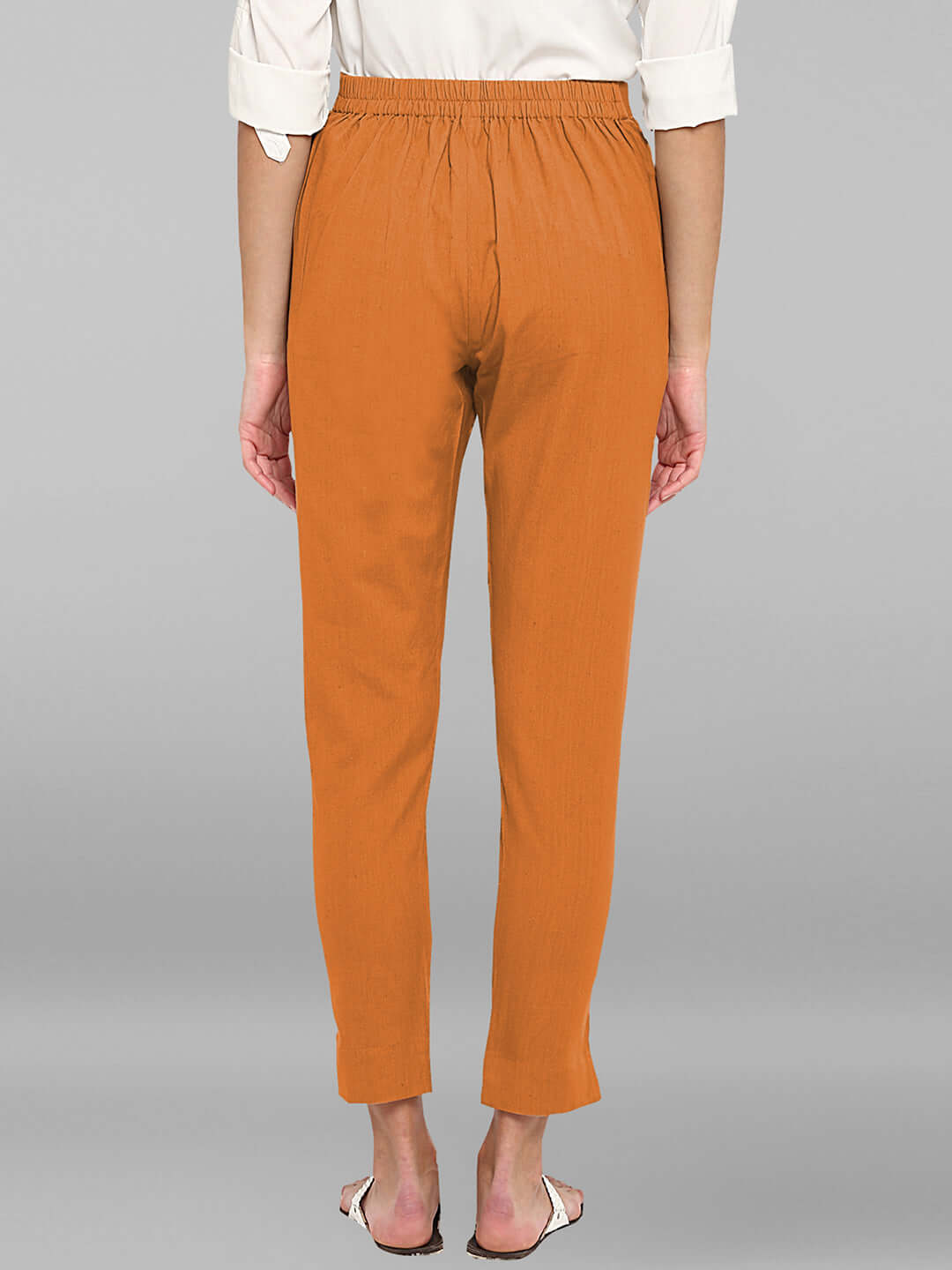 Mustard Cotton Solid Casual Pant