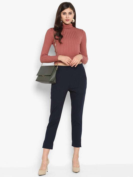 Navy Blue Pure Cotton Solid Ethnic Narrow Pant