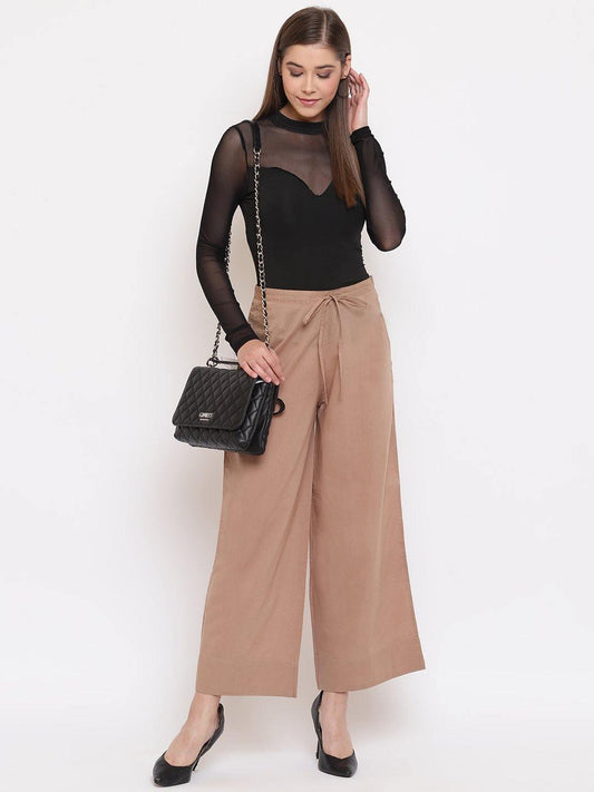 Khaki Pure Cotton Palazzo Pant