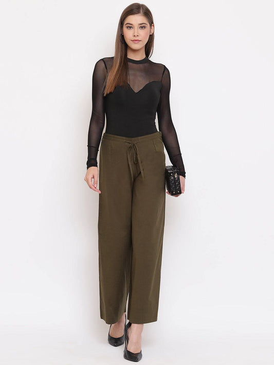 Olive Green Pure Cotton Palazzo Pant