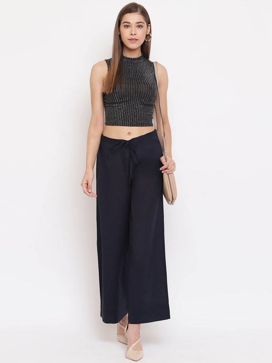 Navy Blue Pure Cotton Palazzo Pant