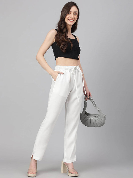 White Denim Solid Western Pant