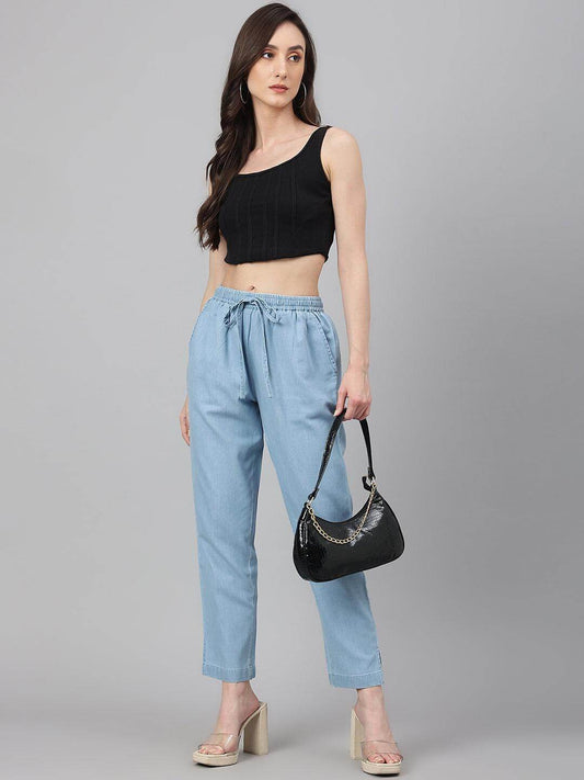 Light Blue Denim Solid Western Denim Pant