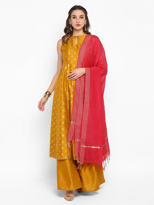 Mustard Rayon Foil Print Kurti with Palazzo