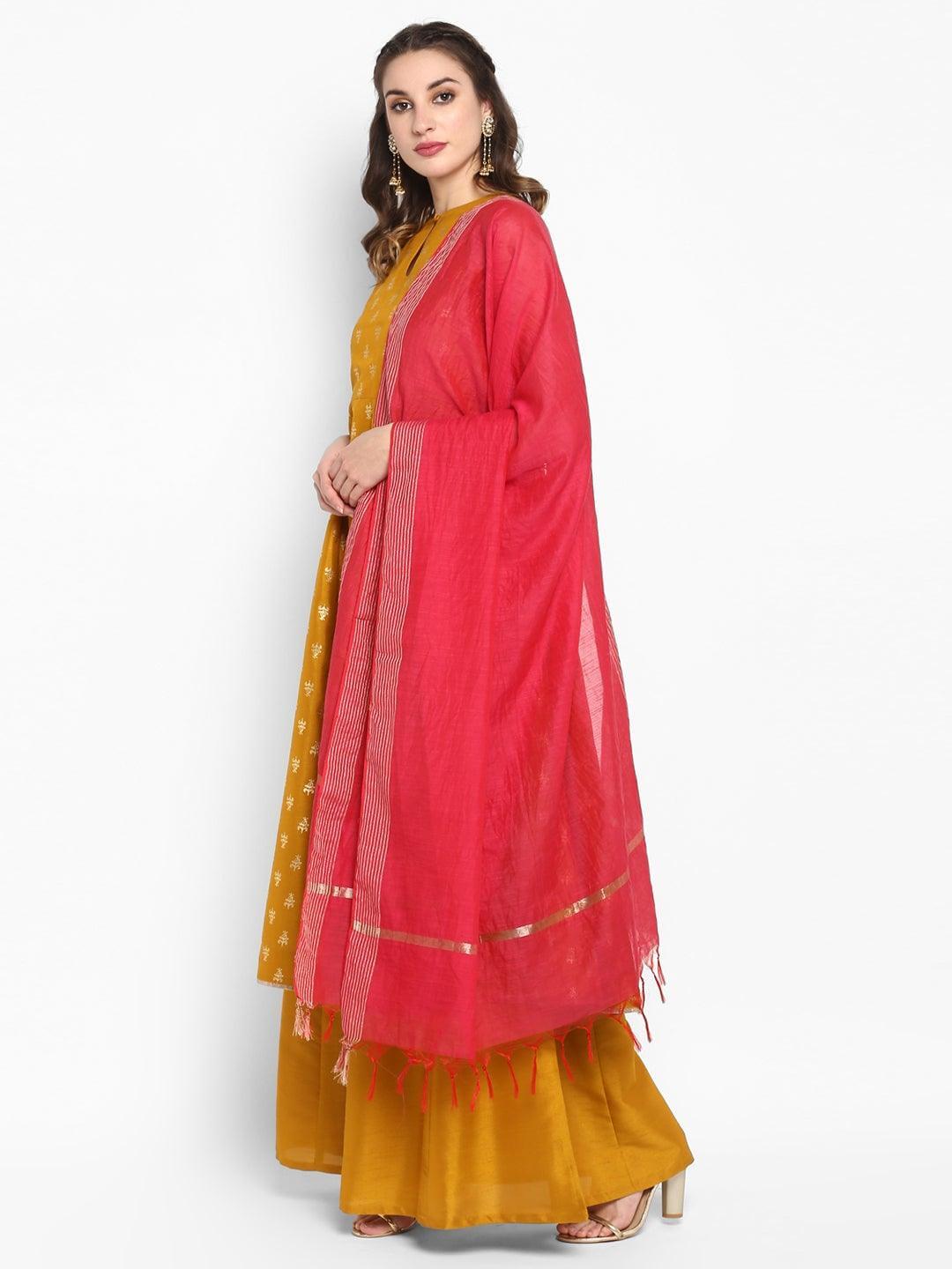 Mustard Rayon Foil Print Kurti with Palazzo