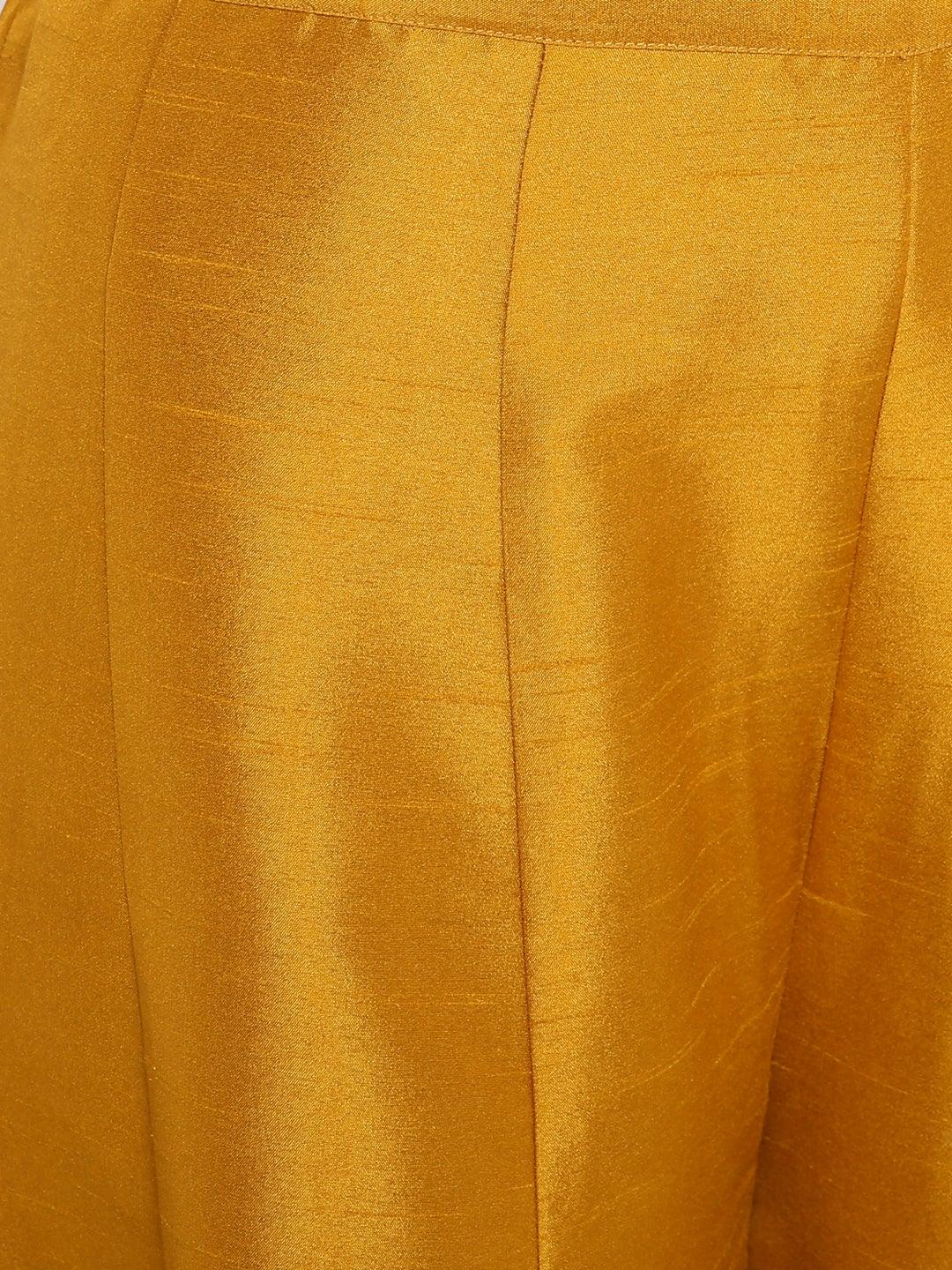Mustard Rayon Foil Print Kurti with Palazzo