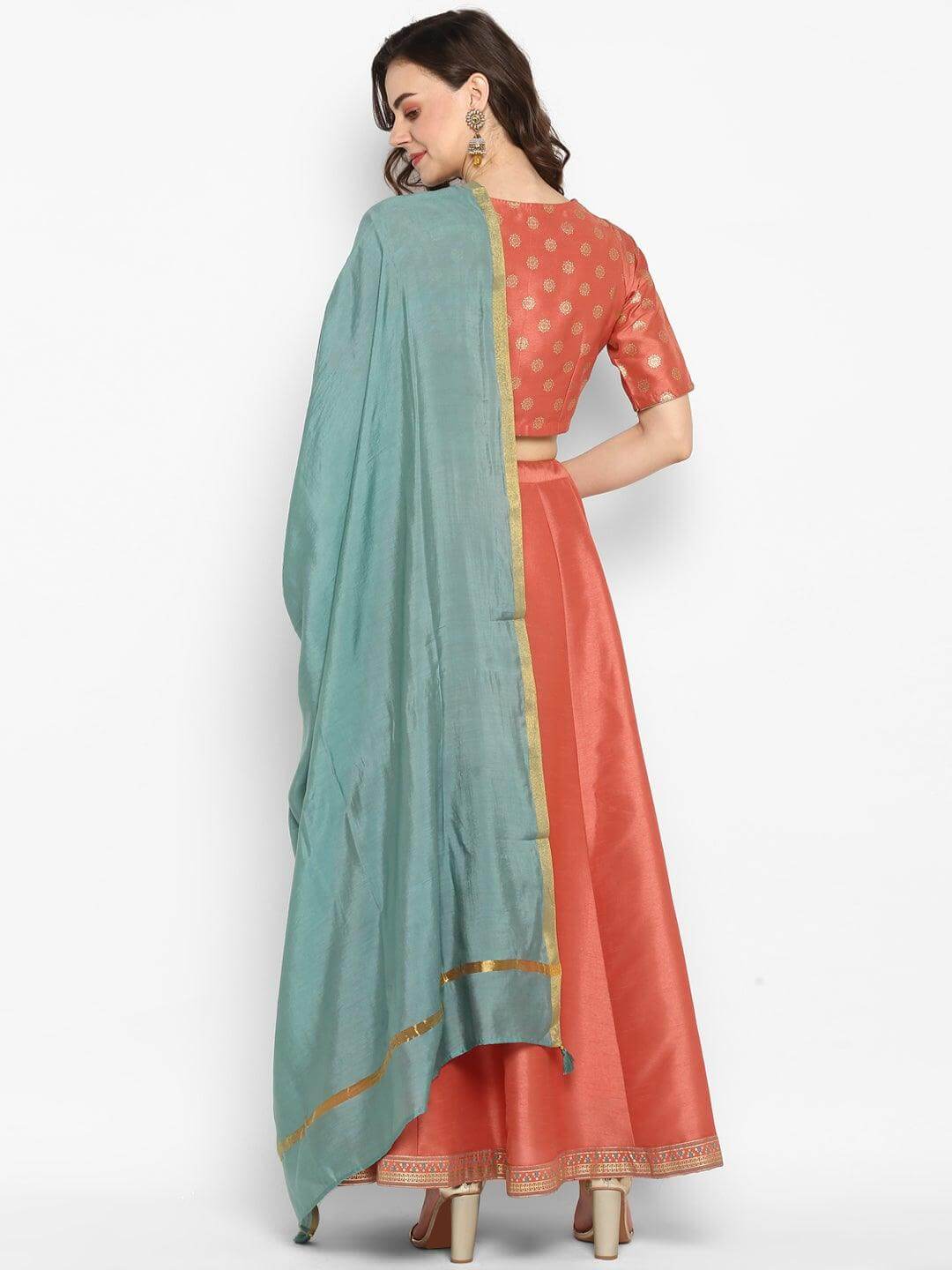 Peach Poly Silk Floral Print Lehenga Choli With Dupatta