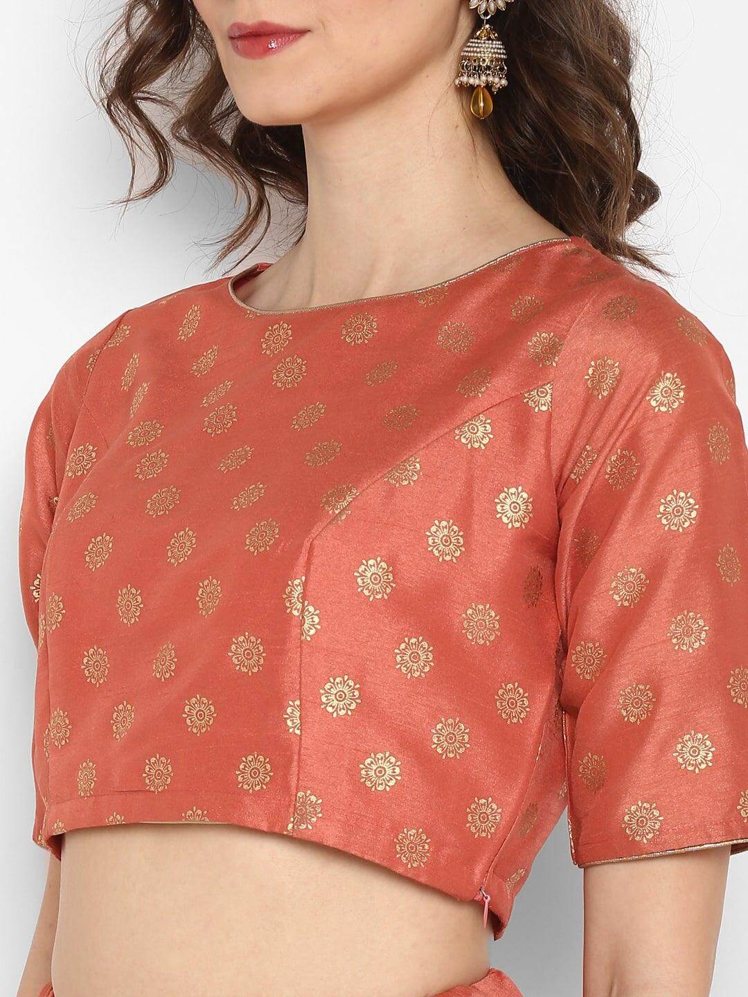 Peach Poly Silk Floral Print Lehenga Choli With Dupatta