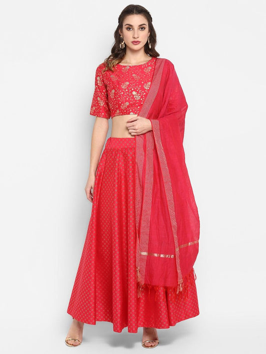 Pink Poly Silk Gold Print Lehenga Choli With Dupatta