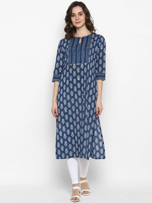 Blue Cotton Block Print Angrakha Kurta