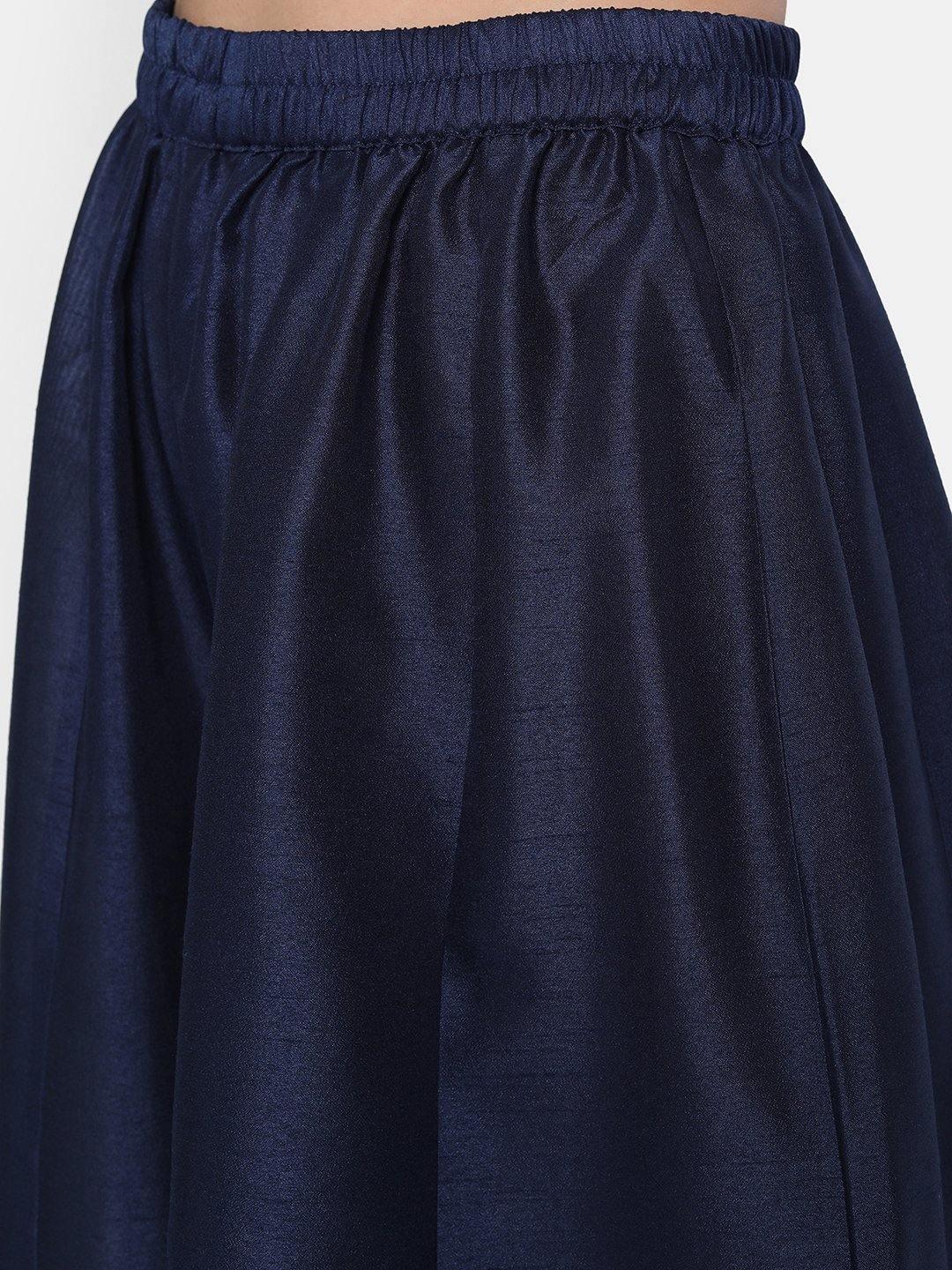 Blue Poly Muslin Embroidered Kurta with Palazzo and Dupatta