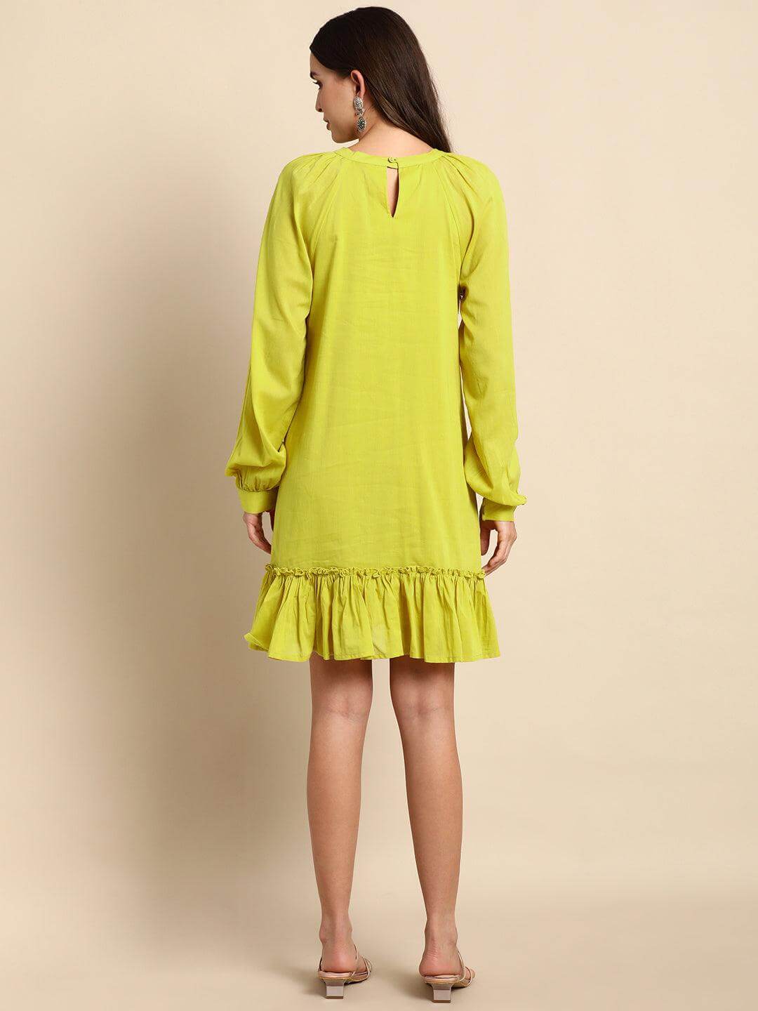 Yellow Cotton Solid Drop-Waist Western Dress