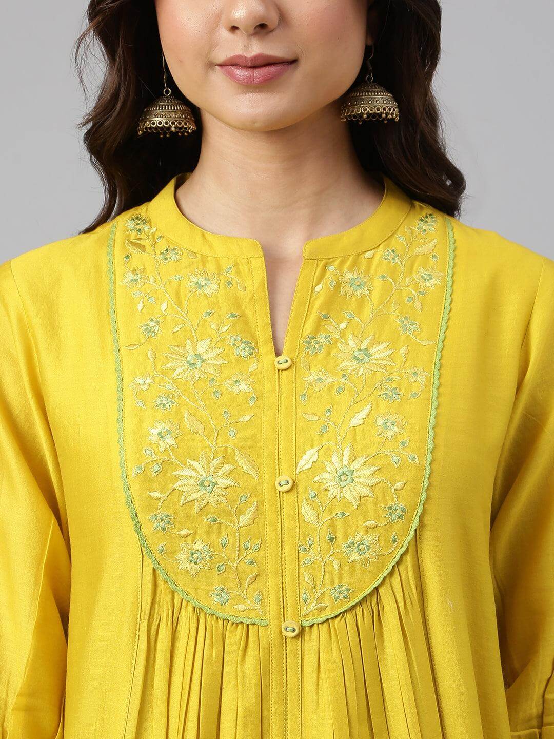 Yellow Crepe Silk Solid Kurta with Pant