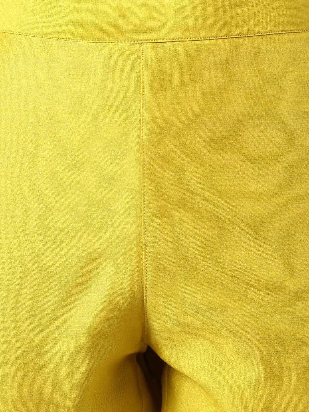 Yellow Crepe Silk Solid Kurta with Pant
