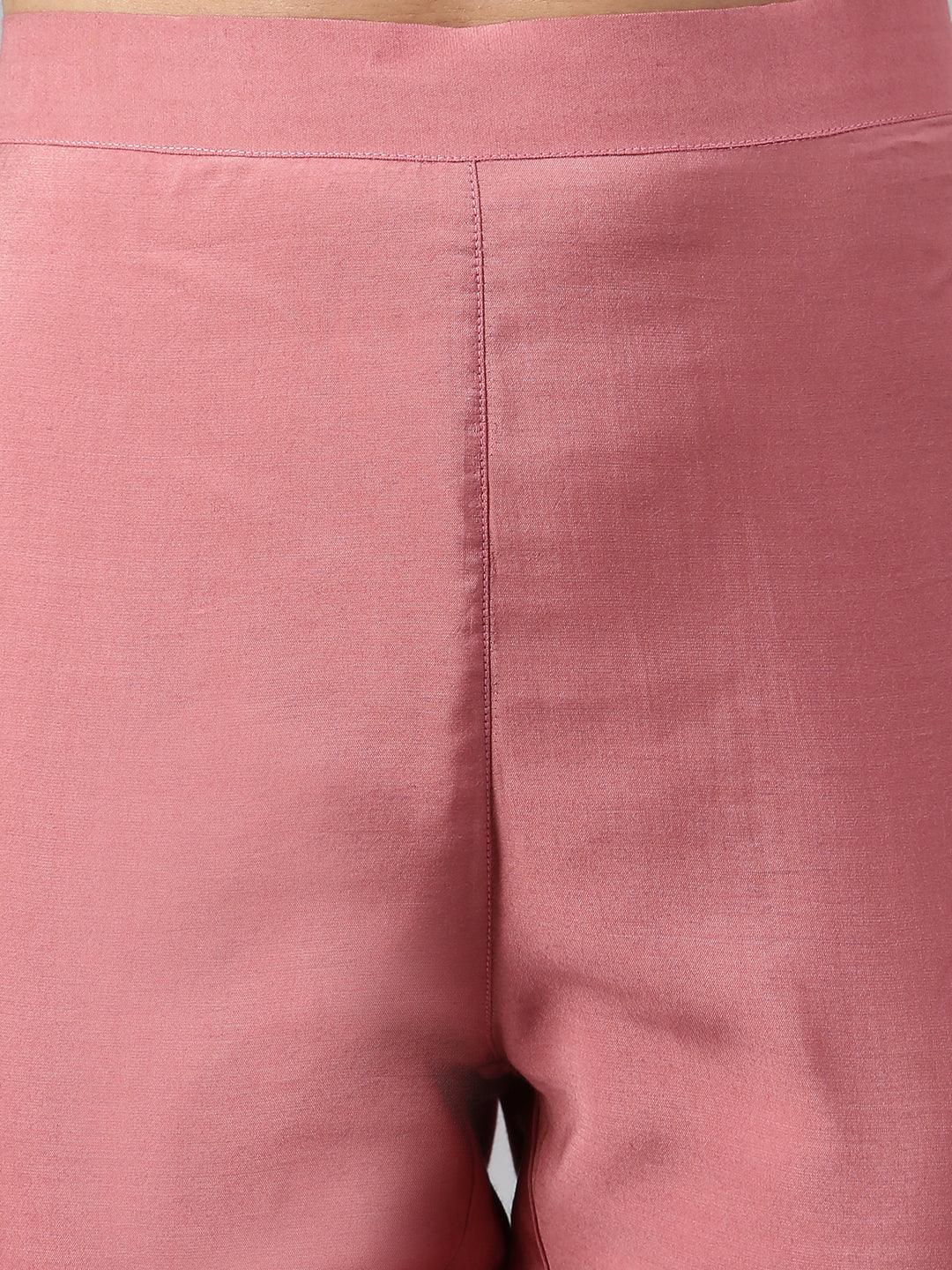 Rose Red Polyester Solid Kaftan with Pant