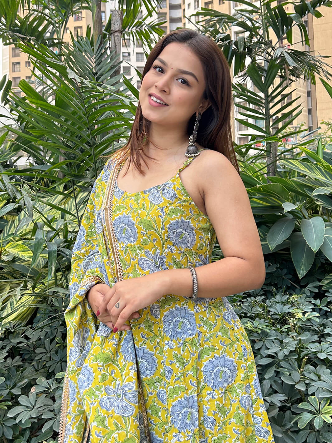 Mustard Cotton Printed Kurta with Pant and Dupatta