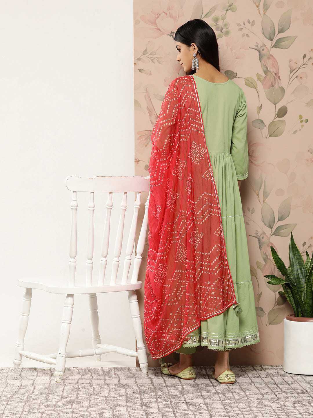 Sea green Cotton Solid Kurta with Pant and Dupatta